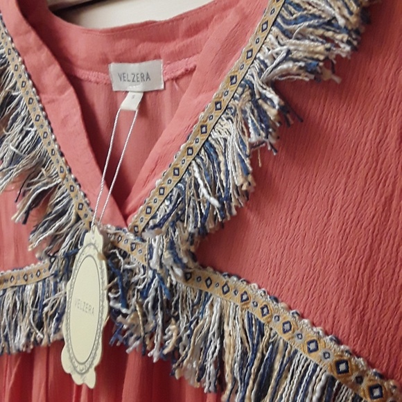 Blush Pink Boho Fringe Valzera Top NWT - Picture 2 of 8